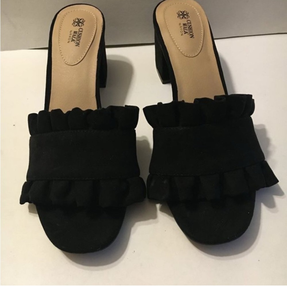 Avon Black Ruffle Sandals - Picture 7 of 11